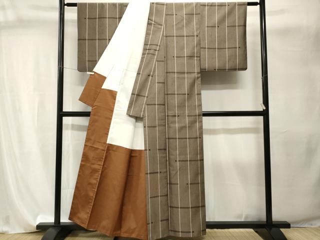平和屋着物■上質な紬　格子柄　正絹　逸品　CABI8170ev