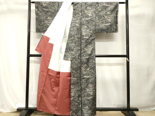 平和屋着物■上質な紬　樹林風景文　正絹　逸品　CABI8182ev