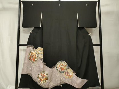 平和屋着物■豪華黒留袖　駒刺繍　鏡裏花鳥七宝文　金彩　正絹　逸品　CABI8183ev