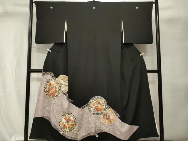 平和屋着物■豪華黒留袖　駒刺繍　鏡裏花鳥七宝文　金彩　正絹　逸品　CABI8183ev