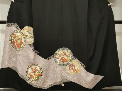 平和屋着物■豪華黒留袖　駒刺繍　鏡裏花鳥七宝文　金彩　正絹　逸品　CABI8183ev