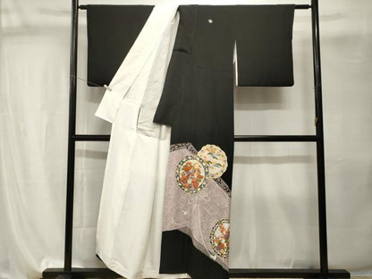 平和屋着物■豪華黒留袖　駒刺繍　鏡裏花鳥七宝文　金彩　正絹　逸品　CABI8183ev