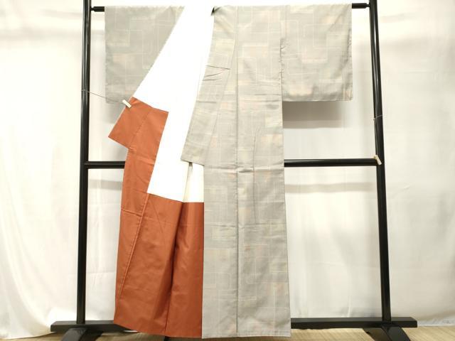 平和屋着物■上質な紬　幾何学文　正絹　逸品　CABI8189ev