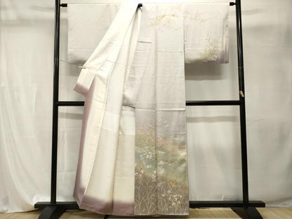 平和屋着物■訪問着　舟　群鶴流水草花文　暈し染め　金彩　正絹　逸品　CABI8190ev