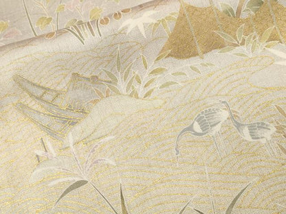 平和屋着物■訪問着　舟　群鶴流水草花文　暈し染め　金彩　正絹　逸品　CABI8190ev