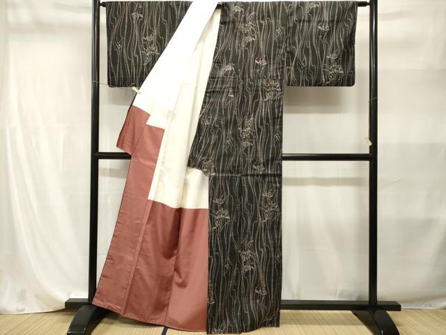 平和屋着物■本場染大島紬　草花文　正絹　逸品　CABI8200ev