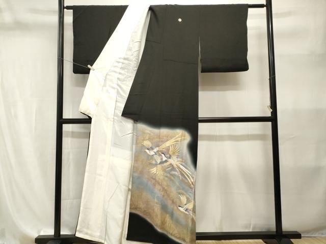 平和屋着物■豪華黒留袖　刺繍　芒尾長鳥飛鳥文　暈し染め　金彩　正絹　逸品　CABI8203ev