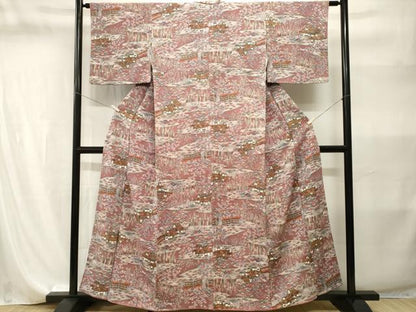 平和屋着物■上質な小紋　松竹梅風景文　暈し染め　金彩　鬼しぼ縮緬　正絹　逸品　CABI8212ev