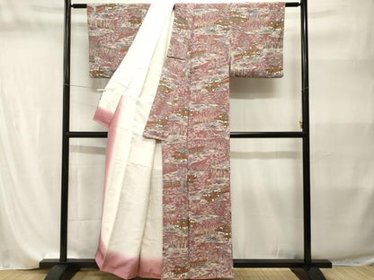 平和屋着物■上質な小紋　松竹梅風景文　暈し染め　金彩　鬼しぼ縮緬　正絹　逸品　CABI8212ev
