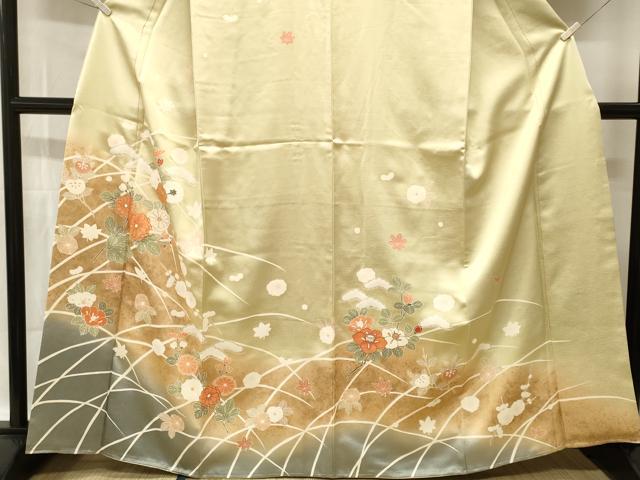 平和屋着物■訪問着　駒刺繍　枝花文　暈し染め　金彩　正絹　逸品　CABI8214ev