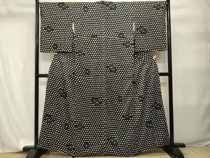 平和屋着物■上質な小紋　総絞り　松皮菱文　黒地　正絹　逸品　CABI8217ev