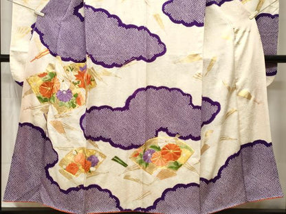 平和屋着物■豪華振袖　駒刺繍　絞り　地紙扇菊文　金彩　正絹　逸品　CABI8218ev