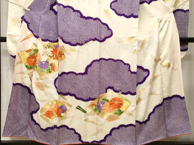 平和屋着物■豪華振袖　駒刺繍　絞り　地紙扇菊文　金彩　正絹　逸品　CABI8218ev