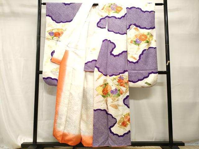 平和屋着物■豪華振袖　駒刺繍　絞り　地紙扇菊文　金彩　正絹　逸品　CABI8218ev