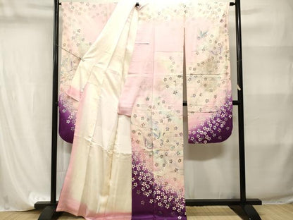 平和屋着物■豪華振袖　飛鳥枝桜文　暈し染め　金銀彩　正絹　逸品　CABI8219ev