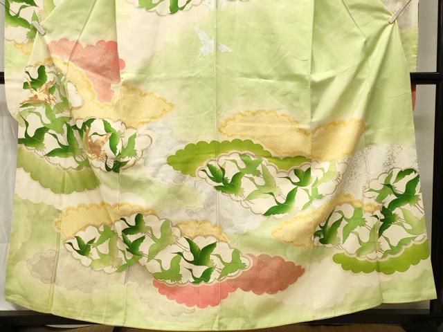 平和屋着物■豪華振袖　駒刺繍　雲取り飛鶴文　暈し染め　金銀彩　正絹　逸品　CABI8221ev