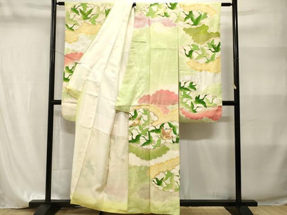 平和屋着物■豪華振袖　駒刺繍　雲取り飛鶴文　暈し染め　金銀彩　正絹　逸品　CABI8221ev