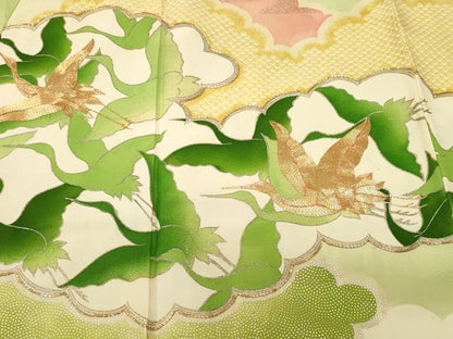 平和屋着物■豪華振袖　駒刺繍　雲取り飛鶴文　暈し染め　金銀彩　正絹　逸品　CABI8221ev