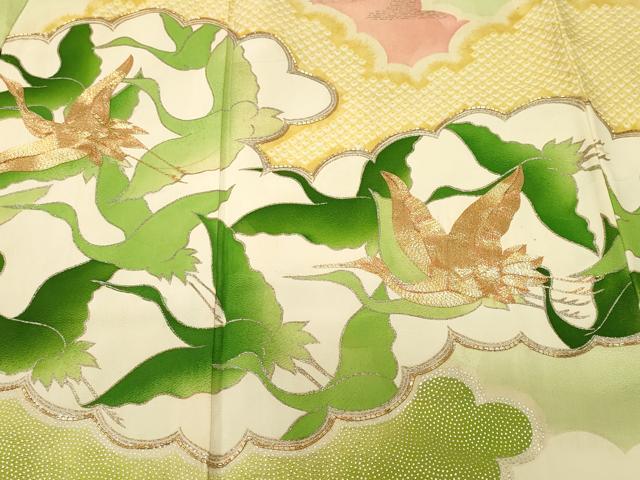 平和屋着物■豪華振袖　駒刺繍　雲取り飛鶴文　暈し染め　金銀彩　正絹　逸品　CABI8221ev