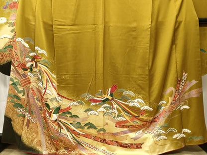 平和屋着物■豪華振袖　駒刺繍　浜松束ね熨斗鳳凰花文　暈し染め　金彩　正絹　逸品　CABI8223ev