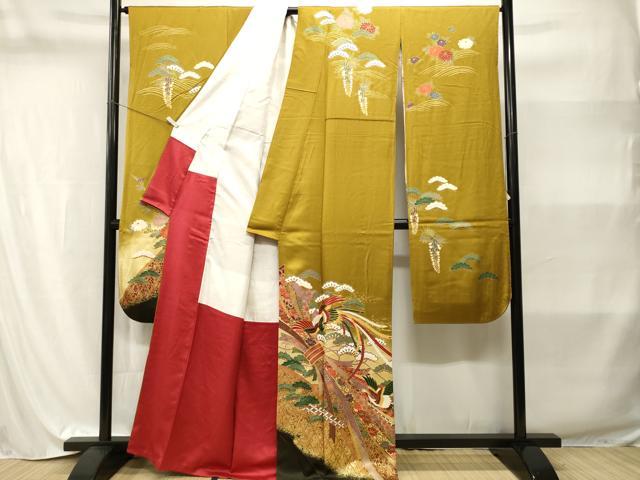 平和屋着物■豪華振袖　駒刺繍　浜松束ね熨斗鳳凰花文　暈し染め　金彩　正絹　逸品　CABI8223ev