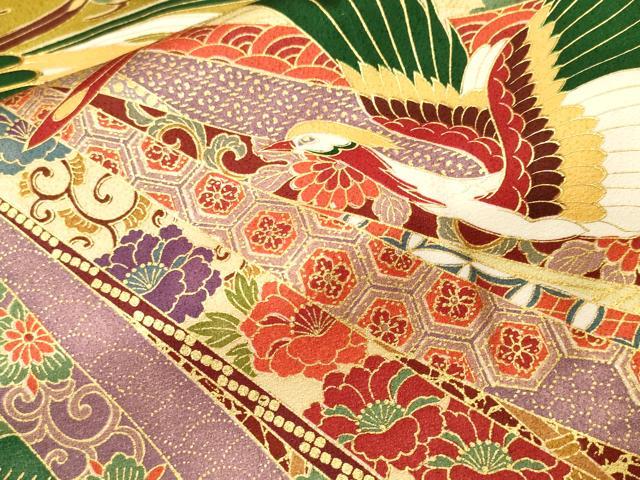 平和屋着物■豪華振袖　駒刺繍　浜松束ね熨斗鳳凰花文　暈し染め　金彩　正絹　逸品　CABI8223ev