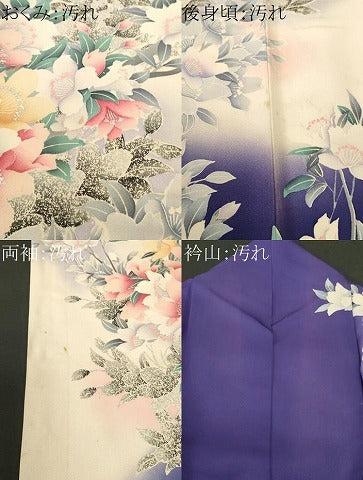 平和屋着物■豪華振袖　枝花文　暈し染め　銀彩　正絹　逸品　CABI8224ev