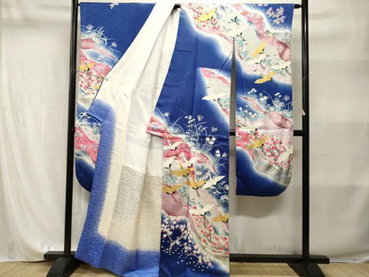 平和屋着物■豪華振袖　駒刺繍　道長飛鶴枝花文　暈し染め　金彩　正絹　逸品　CABI8230ev