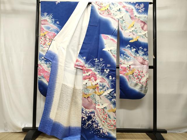 平和屋着物■豪華振袖　駒刺繍　道長飛鶴枝花文　暈し染め　金彩　正絹　逸品　CABI8230ev