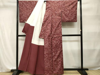 平和屋着物■上質な小紋　紬地　葡萄蔦の葉文　正絹　逸品　CABI8232ev