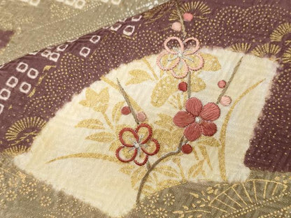 平和屋着物■訪問着　刺繍　地紙草花文　金銀彩　正絹　逸品　CABI8240ev
