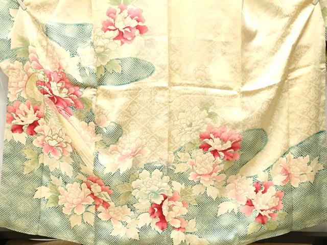 平和屋着物■豪華振袖　駒刺繍　尾長鳥草花文　金彩　正絹　逸品　CABI8245ev