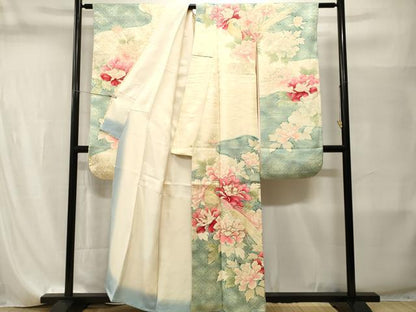 平和屋着物■豪華振袖　駒刺繍　尾長鳥草花文　金彩　正絹　逸品　CABI8245ev