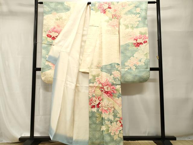 平和屋着物■豪華振袖　駒刺繍　尾長鳥草花文　金彩　正絹　逸品　CABI8245ev