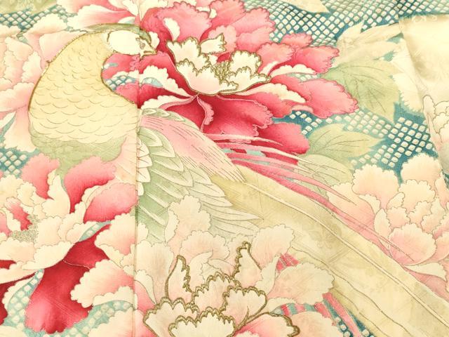 平和屋着物■豪華振袖　駒刺繍　尾長鳥草花文　金彩　正絹　逸品　CABI8245ev