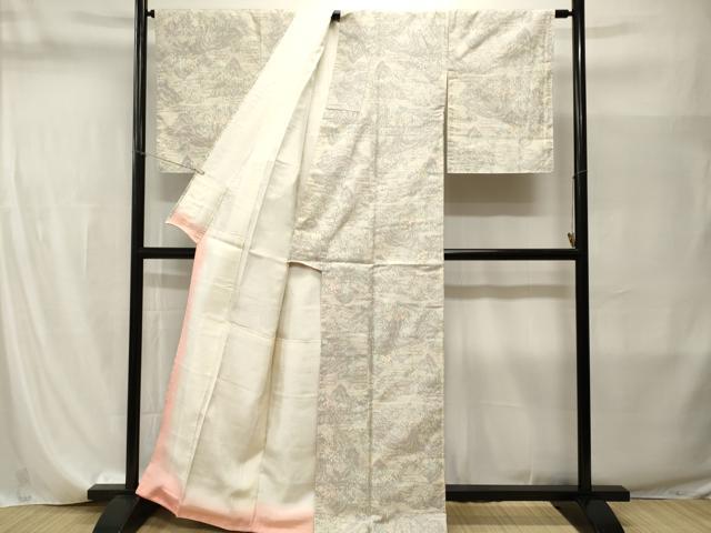 平和屋着物■上質な紬　遠山流水花文　正絹　逸品　CABI8248ev