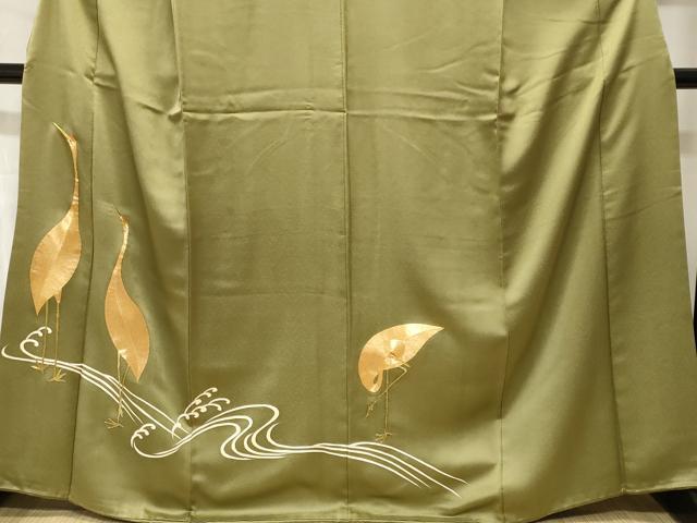 平和屋着物■豪華色留袖　駒刺繍　立波群鶴文　金銀糸　正絹　逸品　CABI8254ev