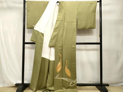 平和屋着物■豪華色留袖　駒刺繍　立波群鶴文　金銀糸　正絹　逸品　CABI8254ev