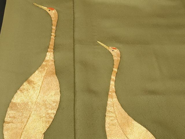 平和屋着物■豪華色留袖　駒刺繍　立波群鶴文　金銀糸　正絹　逸品　CABI8254ev