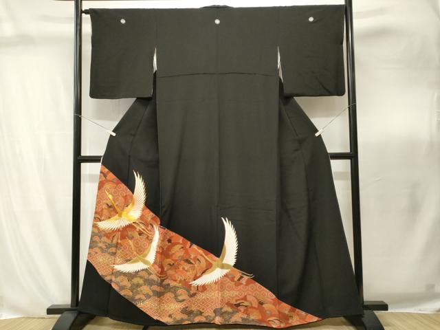 平和屋着物■豪華黒留袖　駒刺繍　扇面吉祥浜松飛鶴文　金彩　正絹　逸品　CABI8265ev