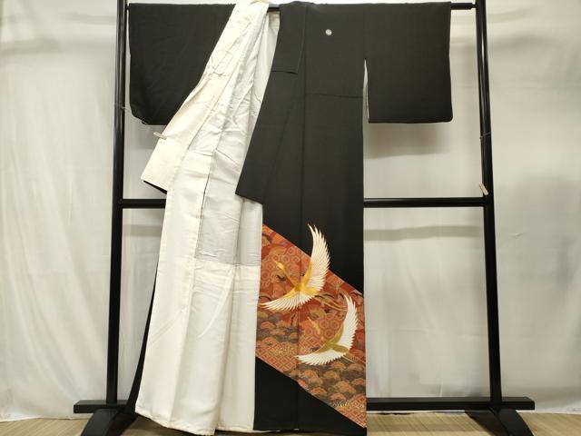 平和屋着物■豪華黒留袖　駒刺繍　扇面吉祥浜松飛鶴文　金彩　正絹　逸品　CABI8265ev