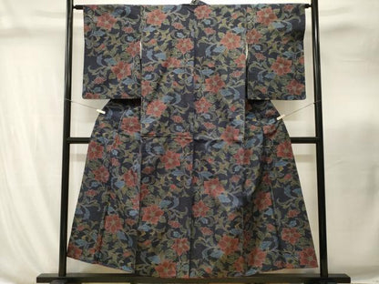 平和屋着物■上質な紬　枝花唐草文　正絹　逸品　CABI8267ev