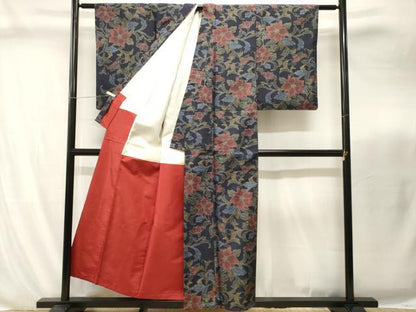 平和屋着物■上質な紬　枝花唐草文　正絹　逸品　CABI8267ev