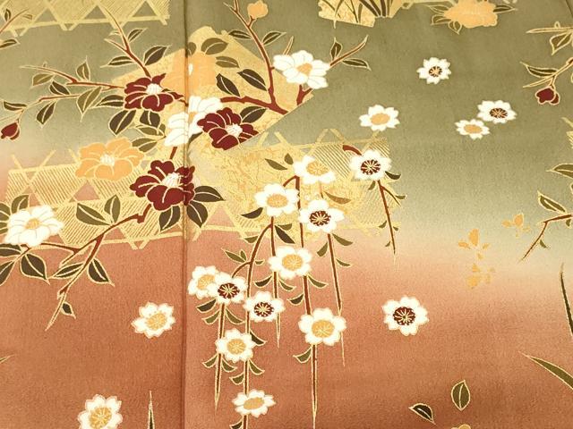 平和屋着物■上質な小紋　枝椿舞花文　暈し染め　金彩　正絹　逸品　CABI8272ev