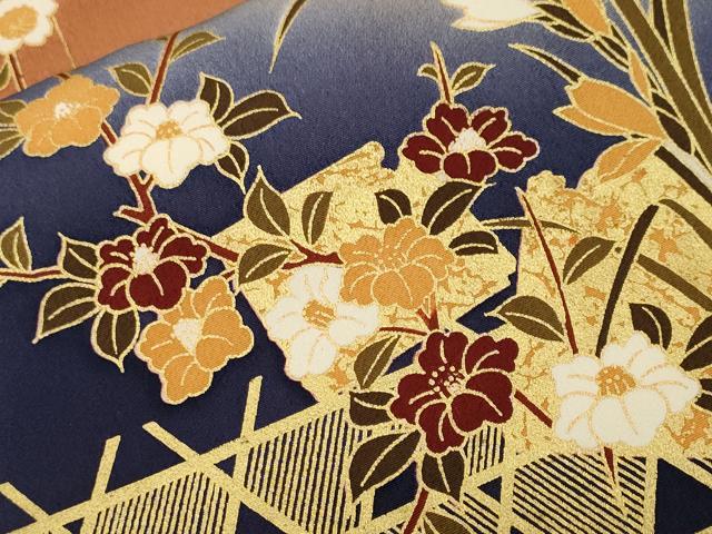 平和屋着物■上質な小紋　枝椿舞花文　暈し染め　金彩　正絹　逸品　CABI8272ev