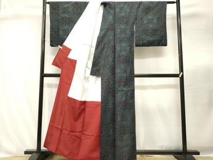 平和屋着物■上質な紬　幾何学文　正絹　逸品　CABI8274ev