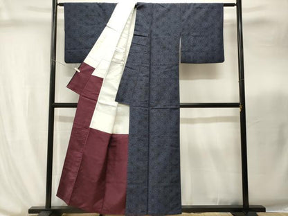平和屋着物■上質な紬　麻の葉文様　正絹　逸品　CABI8276ev
