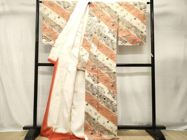 平和屋着物■上質な小紋　斜線鳳凰亀甲花蝶文　金彩　正絹　逸品　CABI8282ev