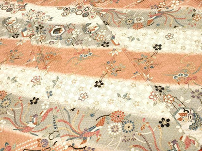 平和屋着物■上質な小紋　斜線鳳凰亀甲花蝶文　金彩　正絹　逸品　CABI8282ev