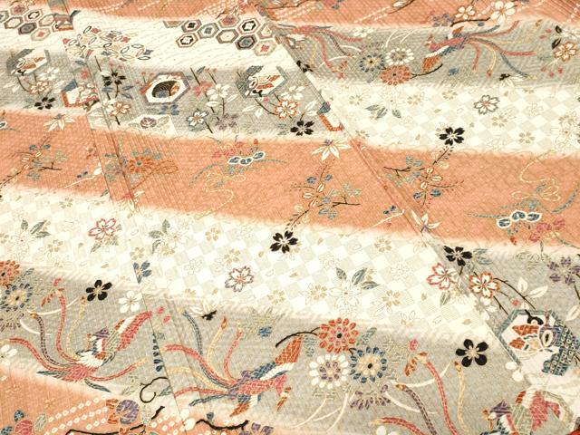 平和屋着物■上質な小紋　斜線鳳凰亀甲花蝶文　金彩　正絹　逸品　CABI8282ev
